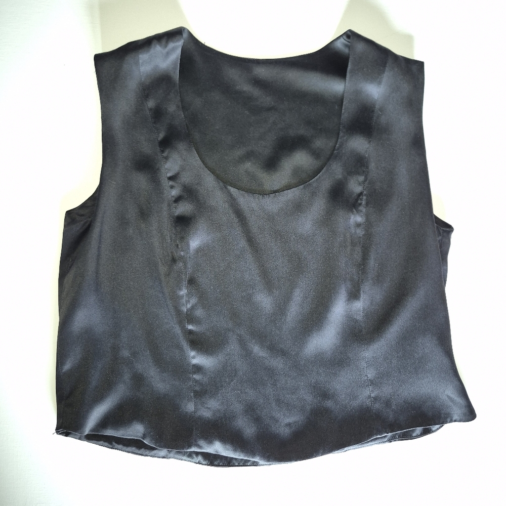 Elegant Black Silk Sleeveless Top (side zipper)